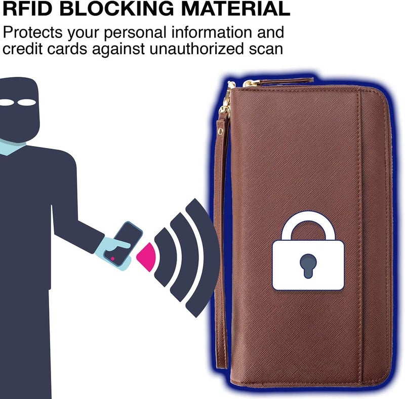 Apadi Travel Document Organizer - RFID Passport Wallet Case Family Holder Id Wristlet - Image 4